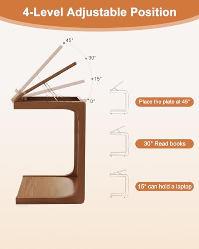 AQIMUELE Wooden C-Shaped End Table,Couch Table with Adjustable Desktop,Small Rolling Side Table with 2 Lockable Wheels,Small End Table for Couch, Living Room,Bedroom (Walnut) - color: Walnut, size: 15.6"D x 15.7"W x 24.8"H, style: Modern 2 Tier