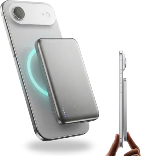 BMX Air Semi-Solid Power Bank, 5000mAh Qi2 (Silver) | World's thinnest semi-solid 5000mAh at 6.8mm; semi-solid-state safety; MagSafe-compatible 15W Qi2; 20W USB-C; titanium shell - color: Silver