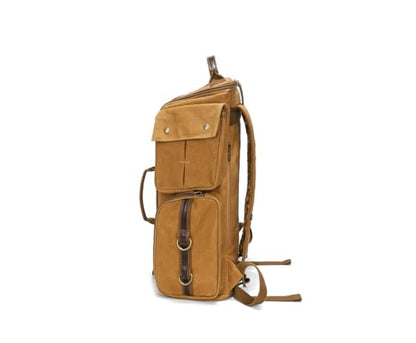 Heavy-Duty Waxed Canvas Backpack for Men,17" Laptop Rucksack with Genuine Leather, Multi-Pocket Travel Bag - color: Yellow