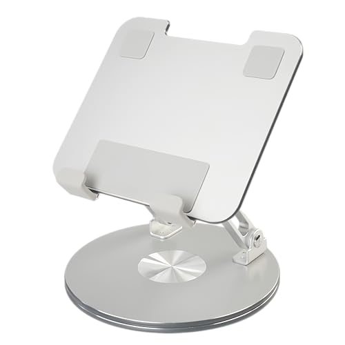 Desktop Tablet Stand with 360° Rotation & Height Adjustment – Heavy Duty Aluminum Alloy Tablet Holder for Desk, Compatible with iPad, Tablets, Laptops & Drawing Boards (4.5-14 inch, Silver)