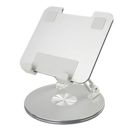 Desktop Tablet Stand with 360° Rotation & Height Adjustment – Heavy Duty Aluminum Alloy Tablet Holder for Desk, Compatible with iPad, Tablets, Laptops & Drawing Boards (4.5-14 inch, Silver)