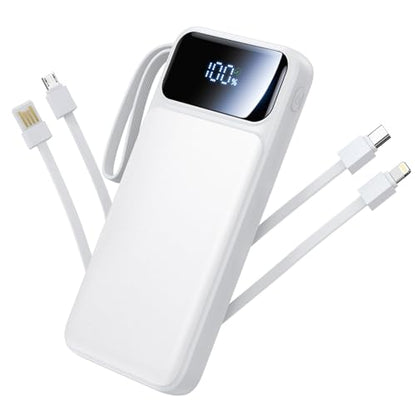 Power Bank, Portable Charger with Built in Cable 22.5W Fast Charging Battery Pack 10000mAh Slim 6 Outputs 3 Inputs LED Display Phone Charger for iPhone Samsung Pixel Moto iPad Travel Essential Gift - color: White