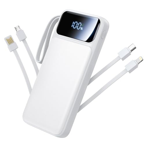 Power Bank, Portable Charger with Built in Cable 22.5W Fast Charging Battery Pack 10000mAh Slim 6 Outputs 3 Inputs LED Display Phone Charger for iPhone Samsung Pixel Moto iPad Travel Essential Gift - color: White