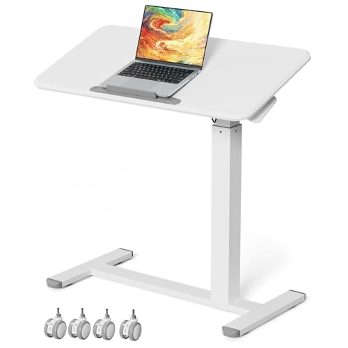 Mobile Standing Desk, Left/Right Rolling Bedside Table | 90° Foldable Laptop Desk with Wheels, Height Adjustable Portable Computer Cart for Hospital Home Use, White - color: White