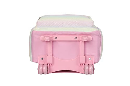 Rolling Backpack with Wheels School Trolley Laptop Bag with Lunch Box 3pc Set for women (PU PINK) - color: Pu Pink