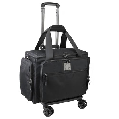 Rolling Teacher Bag with Five 360-Degree Swivel Wheels,Teacher Tote Bag with Detachable Trolley,Using YKK zipers,Fits for 15.6" Laptop (Black) - color: black