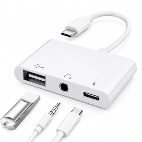 3-in-1 USB C Adapter for iPhone 15 16, USB C to USB-A OTG Adapter with 3.5mm Headphone Jack & PD Fast Charging Port, USB C Splitter for MacBook Pro Air, iPad Pro, Samsung Galaxy S23 S24