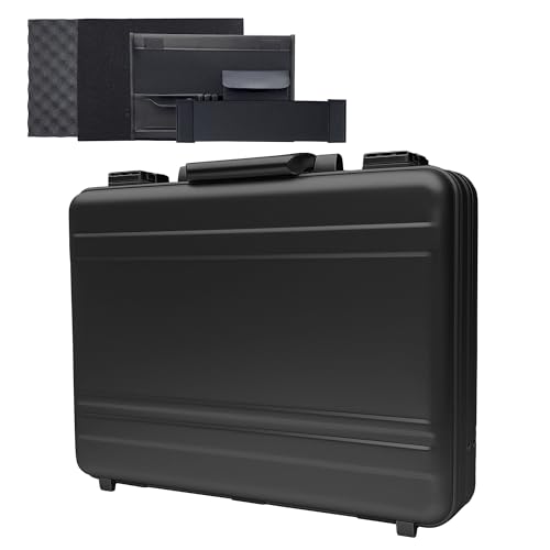Aluminum Storage Case with Customizable Foam and TSA Locks | 3-in-1 Modular Interior, Professional Briefcase for Men & Women, Organizer & Divider for Documents, Electronics & Tools - color: Black, size: 18.1 x 13.8 x 6.1 inch