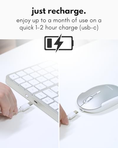 Macally Bluetooth Mac Keyboard and Mouse (Compact, Multi Device, Rechargeable) - Wireless Apple Keyboard and Mouse Combo - for Mac mini/Studio, MacBook Pro/Air, iMac, iPad, iPhone - Silver - color: Silver
