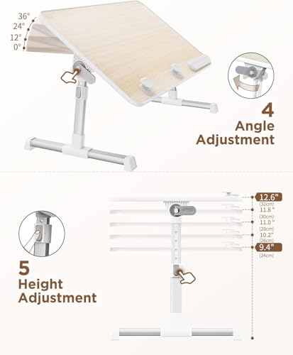 Laptop Desk Table, SAIJI Adjustable Laptop Stand, Portable Lap Desks with Foldable Legs, Notebook Standing Breakfast Tray Reading Desk for Sofa Couch Bed Floor (Teak,Medium Size) | Notebook Standing Breakfast Tray Reading Desk for Sofa Couch Bed Floor (Te