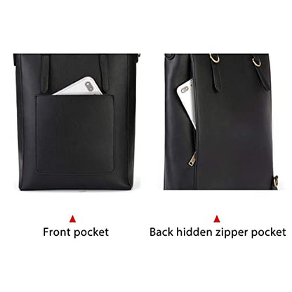 ECOSUSI Tote Bag Convertible Backpack for Women Vegan Leather Handbag Multifuction Shoulder Bag - color: Black