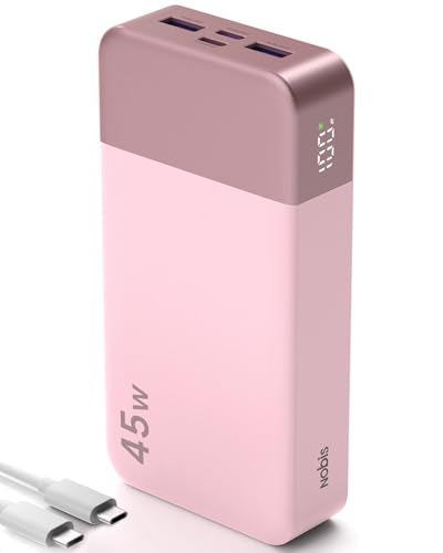 NOBIS Portable Charger,20000mAh Power Bank, 45W Fast Charging | Battery Pack with 2 USB-C (in/out) & 2 USB-A, Digital Display & Small Current Mode, Compatible with Phone 17 S25 Tablet - color: Pink