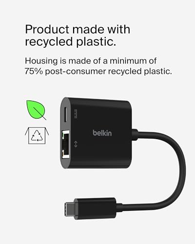 Belkin Connect USB-C to Ethernet + Charge Adapter 100W w/Gigabit Ethernet Port and USB-C Port - 1000Mbps for Fast Internet Connection - Compatible with iPhone 17, Samsung Galaxy S26, & More - style: Ethernet + Charging (100W)