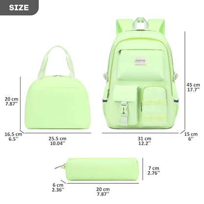 abshoo School Backpack for Girls Bookbag with Lunch Bag Teen Girls School Bag Travel Daypack (Greenyellow) - color: Greenyellow