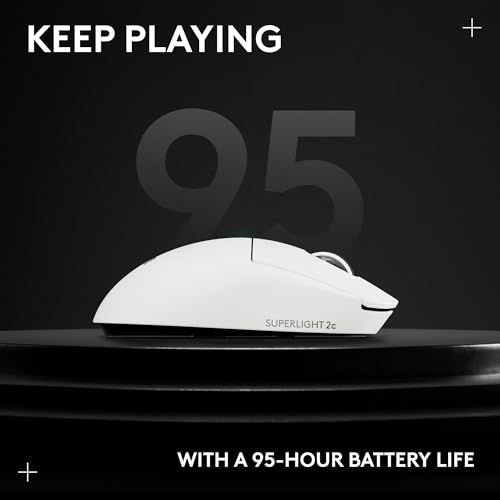 Logitech Pro X Superlight 2c Wireless Gaming Mouse 51g Compact - White | Compact mini size, symmetrical shape, <8 kHz polling, 44K DPI, PowerPlay charging, USB-C, 5 buttons, PC/Mac - color: White, size: Compact, style: Mouse