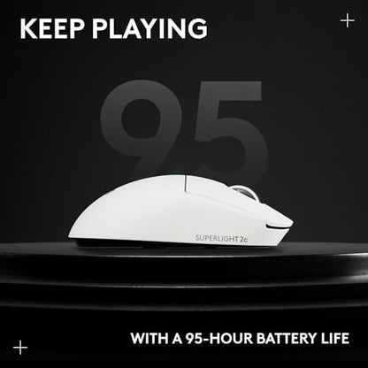 Logitech Pro X Superlight 2c Wireless Gaming Mouse 51g Compact - White | Compact mini size, symmetrical shape, <8 kHz polling, 44K DPI, PowerPlay charging, USB-C, 5 buttons, PC/Mac - color: White, size: Compact, style: Mouse