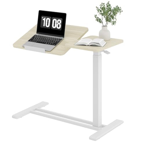 SANODESK 32''Overbed Table Gas Spring Lifting with Wheels&Tilting Desktop | Rolling Mobile Laptop Desk End Table,Portable Computer Workstation for Home Office,Sofa,Bedside,31.5" W x 17.7" D,Wood Grain - color: Wood Grain, size: 32 inch