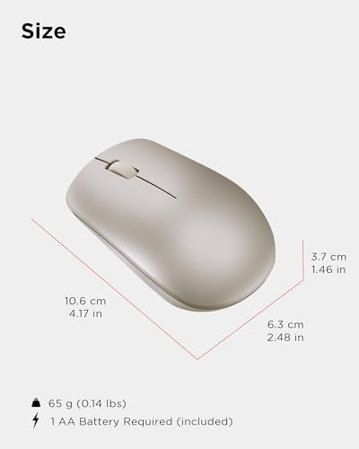 Lenovo 530 Wireless Mouse with Battery, 2.4GHz Nano USB, 1200 DPI Optical Sensor, Ergonomic for Left or Right Hand, Lightweight, GY50Z18988, Almond - color: Almond