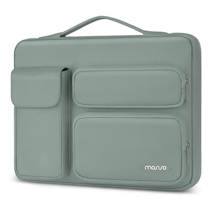 MOSISO 360 Protective Laptop Case 13.3 inch, 13-13.3 inch Laptop Sleeve | Compatible with MacBook Air/Pro 13 / Pro 14, HP Dell ASUS Lenovo,Side Open Bag with 2 Raised&1 Flapover Pockets,Antique Green - color: Antique Green, size: 13.3 inch