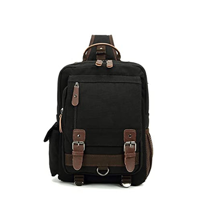 Sechunk Canvas Messenger Bag Sling Bag Crossbody Bag Shoulder Bag Retro Cross Body Handbags - color: Black, size: Large
