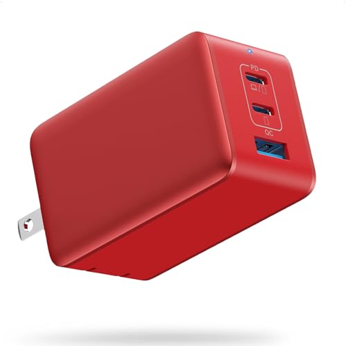 128W USB C Wall Charger,GaN III 3-Port Fast Charging Station,PD QC Foldable Charger Block Portable 65W Laptop Adapter for MacBook Pro/Air,iPad Pro,Galaxy S23,Dell XPS 13,iPhone 17/16/Pro etc - color: Red