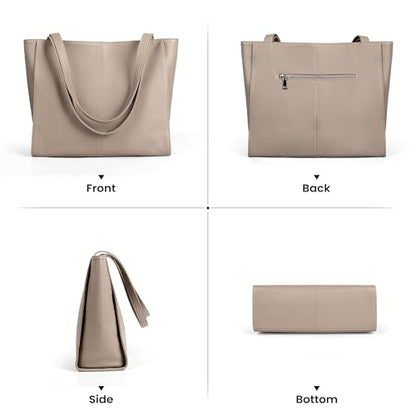 befen Genuine Leather Tote Bag for Women Work Travel Leather Purse Handbags | Real Leather, Padded 14" Laptop Compartment, Multi-Pockets, Zipper, Tote Bag for Daily - color: Taupe