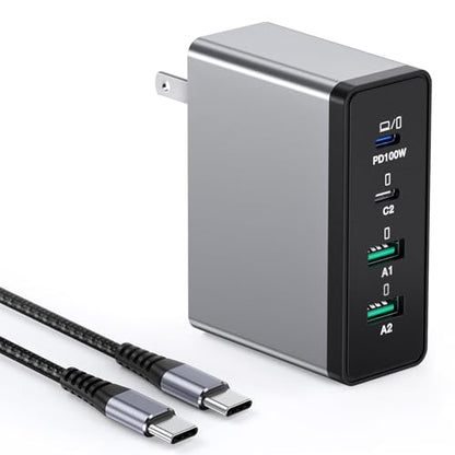 140W USB C Charger, GaN Laptop Charger PD3.0 PPS Wall Charger 4 Port mit 2M Cable Fast Charging Compatible with MacBook Pro/Air/Dell/iPhone/Galaxy/Laptop/Tablet/Mobile