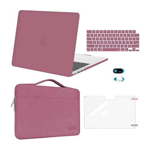 MOSISO Compatible with MacBook Air 13 inch Case M5 2026 M4 2025 M3 M2 2024-2022 A3449 A3240 A3113 A2681,Hard Shell&Sleeve Bag&Keyboard Skin&Webcam Cover&ScreenFilm for MacBook Air 13.6, Dusty Rose - color: Dusty Rose
