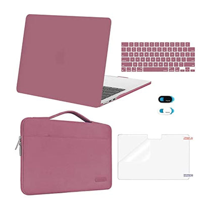 MOSISO Compatible with MacBook Air 13 inch Case M5 2026 M4 2025 M3 M2 2024-2022 A3449 A3240 A3113 A2681,Hard Shell&Sleeve Bag&Keyboard Skin&Webcam Cover&ScreenFilm for MacBook Air 13.6, Dusty Rose - color: Dusty Rose