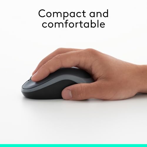 Logitech M185 Compact Ambidextrous Wireless Mouse with Rubber Grips - Black | Ambidextrous mouse with 2.4 GHz USB-A Nano Receiver, Optical Tracking, 12-Months Battery Life, PC, Mac, Laptop compatible - color: Black, size: 1 Pack, style: USB Receiver