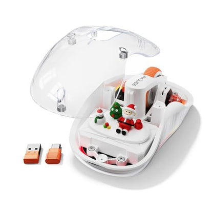 FMOUSE Transparent Wireless Mouse, Tri-Mode Bluetooth 5.1 & 2.4GHz, USB-A & USB-C Receiver, Silent Rechargeable RGB, 3 Devices for MacBook Laptop iPad PC, Pure White Edition — White - color: White - Christmas Special Edition