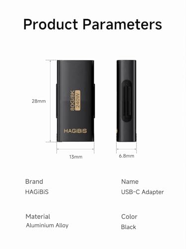 Hagibis 240W 80Gbps 8K@60Hz USB C Adapter, USB-C Female to Female Adapter, USB4 Connecter for Thunderbolt 5/4/3, Laptop, Switch, Dock, Mac, Tablet, iPhone 16 15 Pro Max (TUA07)