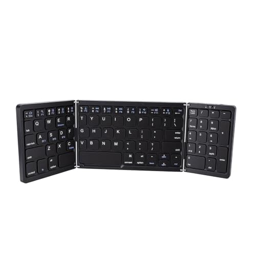 Foldable Keyboard and Mouse Combo, BT5.1 Full Size with Number Pad, 81 Keys, USB C Rechargeable, Scissor Switch, for Smartphone Laptop Tablet