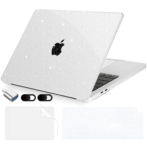 MecBevia Compatible with 2026 M5 MacBook Air 13 inch Case 2026 2025 2024-2022 M5 A3449 M4 A3240 M3 A3113 M2 A2681, Keyboard Cover, Screen Protector, Webcam Cover & Type-C OTG, Sparkly Clear - color: Sparkly Clear