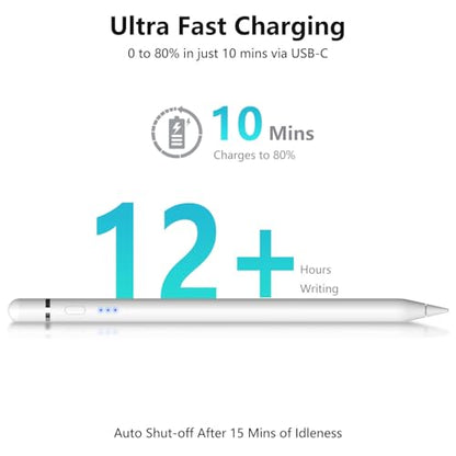 【2Pack】 Stylus Pen for Apple iPad 2018–2026, Magnetic Charging iPad Pencil 2nd Generation &1st Generation with Tilt Sensitivity& Palm Rejection, Pencil for iPad A16 Pro 11/12.9/13, Air, Mini - color: White-2 Pack