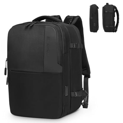 2-in-1 Travel Backpack for Men, Expandable 16" Laptop Backpack with Detachable Briefcase, Water-Resistant Carry-On Business Bag with USB-C, Black - color: Black