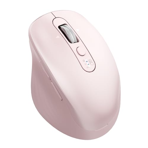 INFINMIND Wireless Bluetooth Mouse, Multi Device (BT1/BT2 + 2.4G USB) Mouse for Laptop, iPad & Mac, 4-Way Scroll with Side Buttons, Silent Click Ergonomic Offce Mouse, Adjustable DPI（Pink） - color: Pink