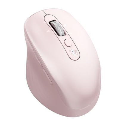 INFINMIND Wireless Bluetooth Mouse, Multi Device (BT1/BT2 + 2.4G USB) Mouse for Laptop, iPad & Mac, 4-Way Scroll with Side Buttons, Silent Click Ergonomic Offce Mouse, Adjustable DPI（Pink） - color: Pink