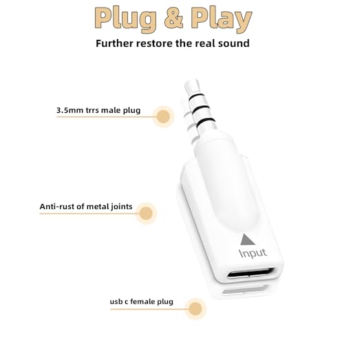 Poyiccot USB C to 3.5mm Headphone Jack Adapter 2 Pack, USB Type C Female to 3.5mm Male Audio Adapter, Type C to AUX Converter HiFi DAC Headphone Jack for iPhone 15,MacBook, Car Audio, White - style: 2 Pack Male to Female White