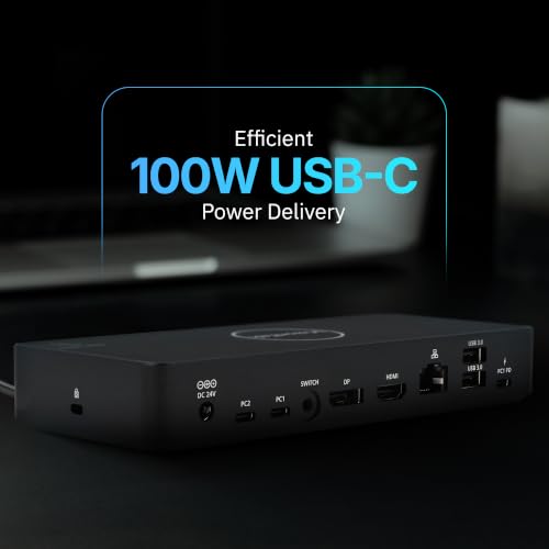 VisionTek VT2900 KVM Docking Station Dual Laptop MST USB-C | Dual Display via HDMI/DP, 100W PD, Windows MST, Switch Work & Personal Laptops, One-click KVM Monitor & Peripheral toggle