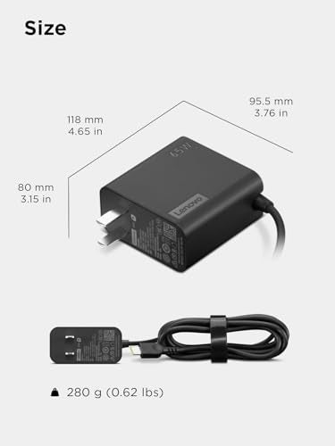 Lenovo USB-C 65W Wall Charger - PD 3.0 - Power Adapter for Laptop, Tablet, Notebook, USB-C Compatible Devices - Slim, Light and Portable with 5.9 Foot (1.7m) Cable - Black