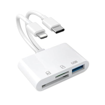 USB SD Card Reader for iPhone, MBODMI USB-C & Lightning Dual Port Connector | Digital Camera Adapter to iPhone USB C, Memory Card Reader Supports SD/Micro SD/USB 3.0 No App Required - size: 3-IN-2