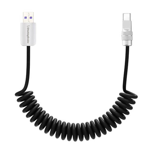 chubbycable USB A to C 120W Braided Coiled Charging Cable, Black, 6FT | 45,000+ Bend Tested, 480Mbps Data Transfer, E-Marker Safety Chip, Strong Elasticity, Retracts to Stay Neat - color: Black, style: USB A-Type C