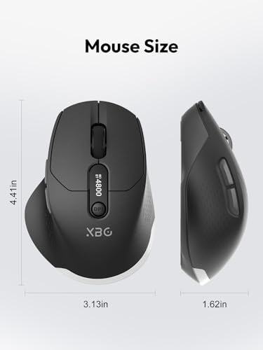 XBG B18Pro Tri-Mode Wireless Bluetooth Mouse with LED Display for Laptop | Bluetooth 5.0, 2.4G & Wired, 4800 DPI, 600mAh Type-C Rechargeable, Ergonomic Silent Click, for Mac iPad Windows Office, Black - style: B18 Pro-Black