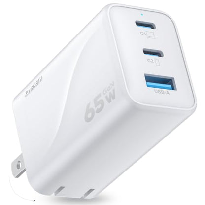 65W GaN Charger,3-Port Fast USB C Wall Foldable Charger for iPhone 17 Pro Max/17 Pro/17 Air,16 Pro/16e Series, iPad, Samsung Galaxy S26/S25(White) - color: 1White S