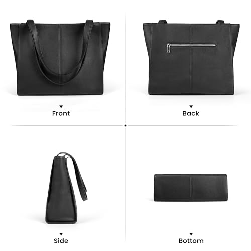 befen Genuine Leather Tote Bag for Women Work Travel Leather Purse Handbags | Real Leather, Padded 14" Laptop Compartment, Multi-Pockets, Zipper, Tote Bag for Daily - color: Black