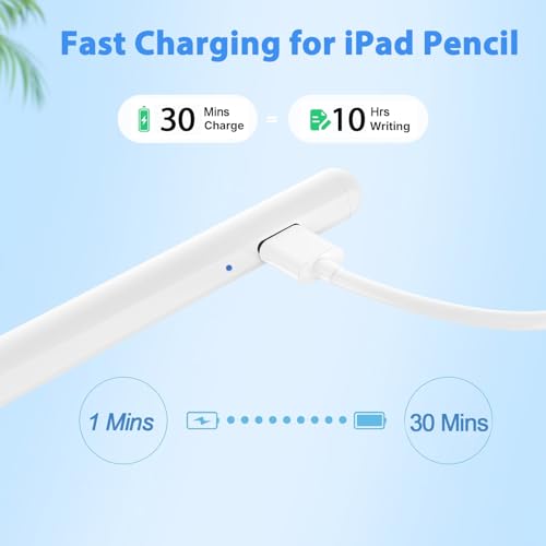 Stylus Pen for iPad A16 11th/10th Palm Rejection & Fast Charging Stylus Pen 2025-2018 Stylus Pencil for Apple iPad 11th/A16/10/9/8/7/6th,Pro 12.9/11/13 inch M4,Air M2/M3/5/4/3,Mini A17/5th/6th - color: White