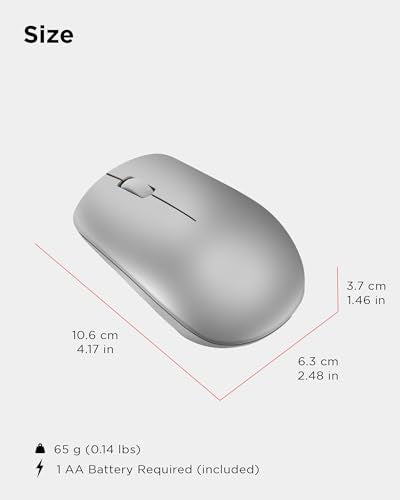 Lenovo 530 Full Size Wireless Computer Mouse for PC, Laptop, Computer with Windows - 2.4 GHz Nano USB Receiver - Ambidextrous Design - 12 Months Battery Life - Platinum Grey - color: Platinum Grey