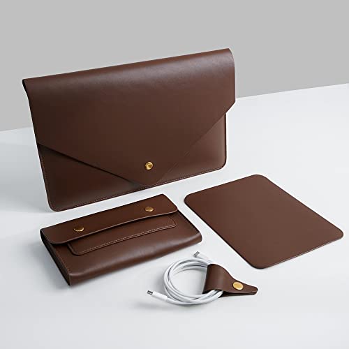 PU Leather Laptop Sleeve Compatible with New 14 inch MacBook Pro A2992 A2918 A2442,Old MacBook Pro Air 13, Surface Laptop 13.5, Thinkpad X1 Carbon 14 Color Set of 4PCS Dark Brown - color: Dark Brown, size: 14Inch Laptop