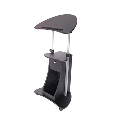 Techni Mobili Adjustable Height Rolling Laptop Cart with Storage, Black | Adjustable height rolling laptop cart with storage, open shelf, wheels, sit‑to‑stand ideal for podium office medical use - color: Black